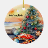 Gepersonaliseerd strand met Crab Christmas Tree Keramisch Ornament (Achterkant)