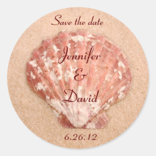 Gepersonaliseerd strand Save the Date Envelope Sea Ronde Sticker