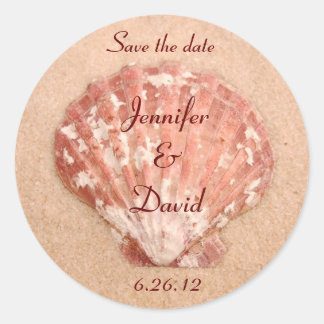 Gepersonaliseerd strand Save the Date Envelope Sea Ronde Sticker