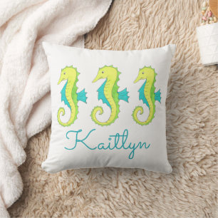Gepersonaliseerd strand Seahorse Zee Nautisch Kussen