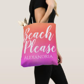 Gepersonaliseerd strand Sinaasappel Roze Ombre Tote Bag (Dichtbij)