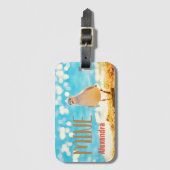 Gepersonaliseerd strandblauw met zeemeeuw bagagelabel (Voorkant (verticaal))