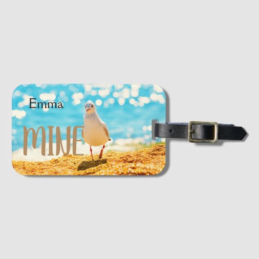 Gepersonaliseerd strandblauw met zeemeeuw bagagelabel (Voorkant (horizontaal))