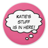 Gepersonaliseerd stripboek Girly Pink Think Bubble Keramische Knop (Voorkant)