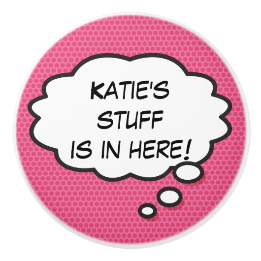 Gepersonaliseerd stripboek Girly Pink Think Bubble Keramische Knop (Voorkant)