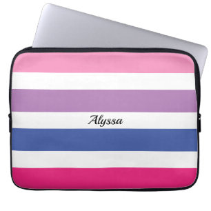 Gepersonaliseerd Striped Roze Paars Blauw Laptop Sleeve