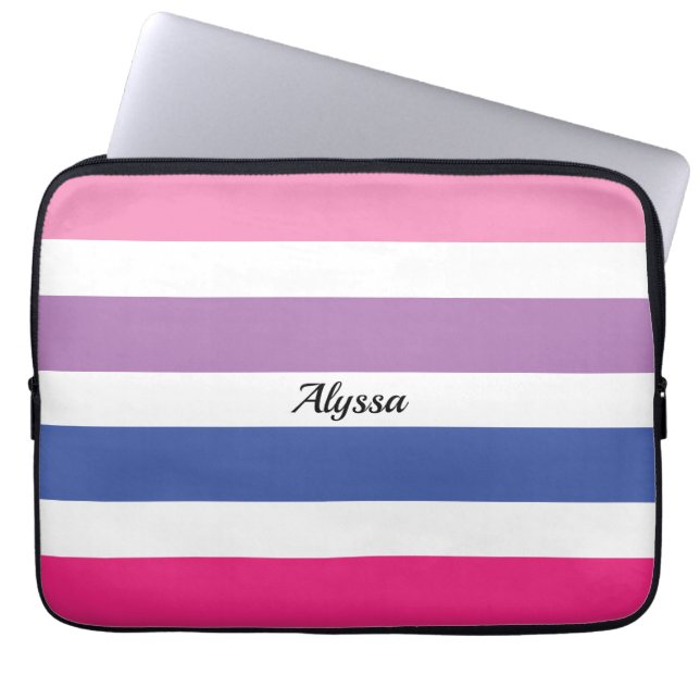Gepersonaliseerd Striped Roze Paars Blauw Laptop Sleeve (Voorkant)