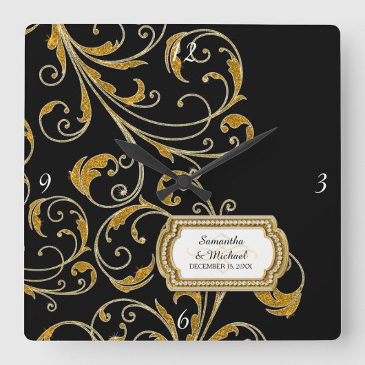 Gepersonaliseerd Stropdas Glam Old Hollywood Regen Vierkante Klok (Voorkant)