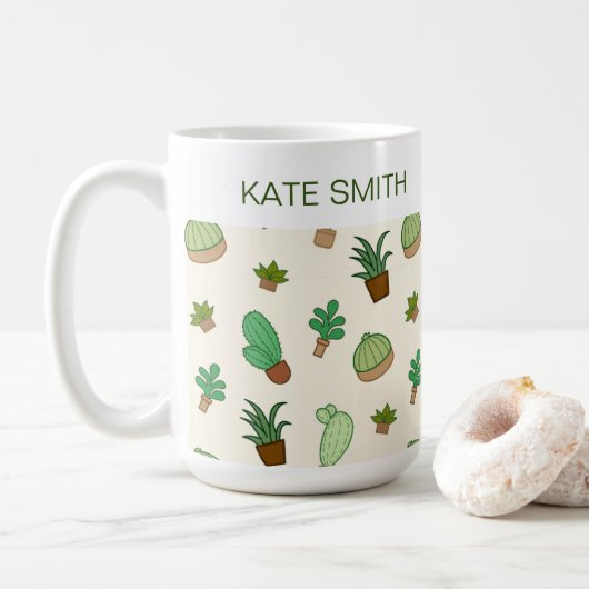 Gepersonaliseerd Succulent en Cactus in een Pastpa Koffiemok (Met donut)
