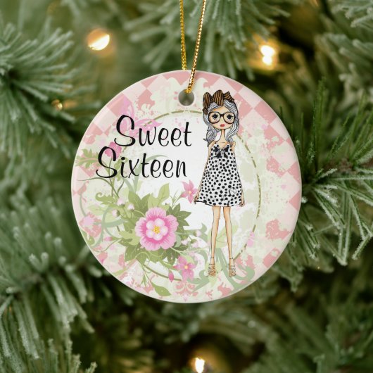 Gepersonaliseerd Sweet 16-kool meisje met kerstmis Keramisch Ornament (Boom)