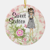 Gepersonaliseerd Sweet 16-kool meisje met kerstmis Keramisch Ornament (Voorkant)