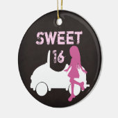 Gepersonaliseerd Sweet 16 meisje en auto, roze ker Keramisch Ornament (Links)