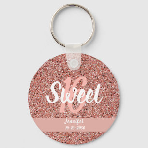 Gepersonaliseerd Sweet 16 Roos Gold Pink Glitter Sleutelhanger