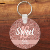 Gepersonaliseerd Sweet 16 Roos Gold Pink Glitter Sleutelhanger (Voorkant)