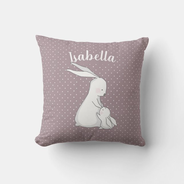 Gepersonaliseerd | Sweet Bunny Love Pink Polka Dot Kussen (Voorkant)