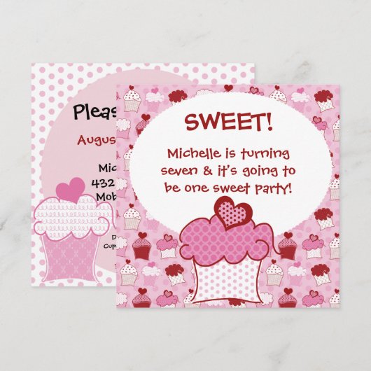 Gepersonaliseerd Sweet Cupcake Birthday Invites Kaart (Voorkant / Achterkant)