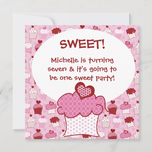 Gepersonaliseerd Sweet Cupcake Birthday Invites Kaart (Voorkant)