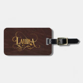 Gepersonaliseerd Swirly Manuscript Laura Gold op Bagagelabel (Voorkant horizontaal)