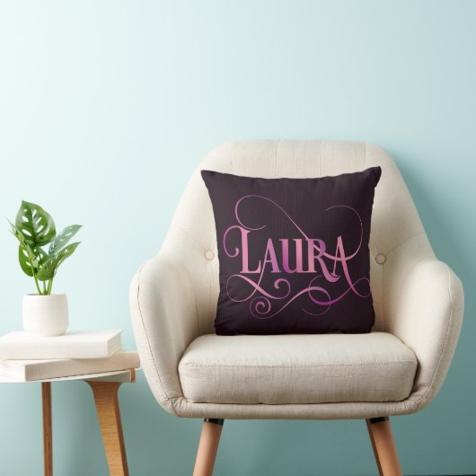 Gepersonaliseerd Swirly Manuscript Laura Pink op Kussen (Stoel)