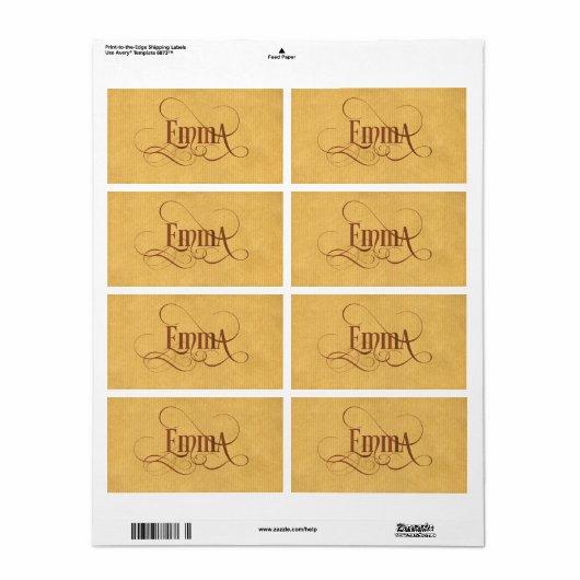 Gepersonaliseerd Swirly Script Emma Kraft papier Etiket (Full Sheet)