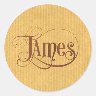 Gepersonaliseerd Swirly Script James Brown Kraft p Ronde Sticker