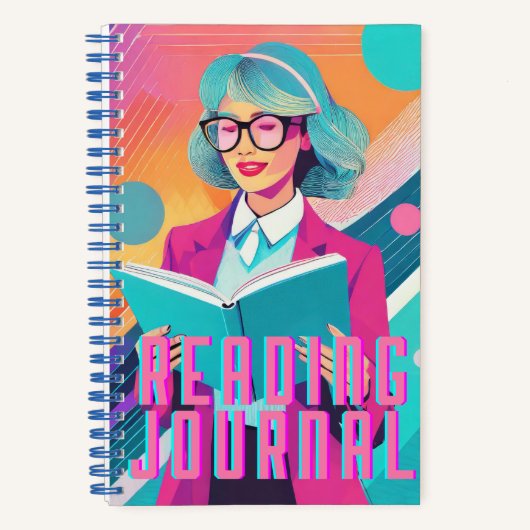 Gepersonaliseerd Synthwave Reading Journal Notitieboek (Voorkant)