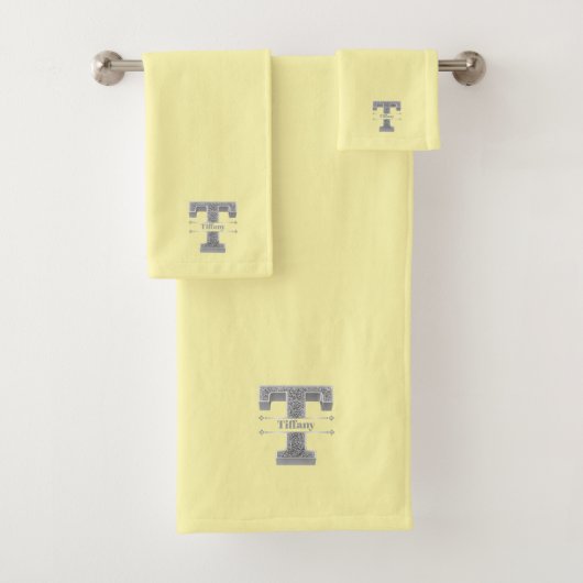 Gepersonaliseerd T-Initiaal Silver Monogram Jouw n Bad Handdoek (Insitu)