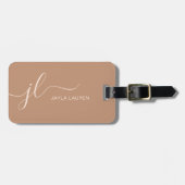 Gepersonaliseerd Tan Beige Bruin Monogram Initiaal Bagagelabel (Voorkant horizontaal)