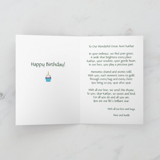 Gepersonaliseerd tante boeket verjaardagsgedicht K Aankondiging (Binnen)