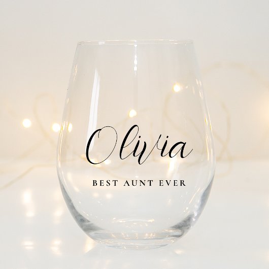 Gepersonaliseerd Tante Script Monogram Wijnglas Zonder Voet