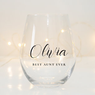 Gepersonaliseerd Tante Script Monogram Wijnglas Zonder Voet