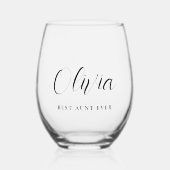 Gepersonaliseerd Tante Script Monogram Wijnglas Zonder Voet (Voorkant)