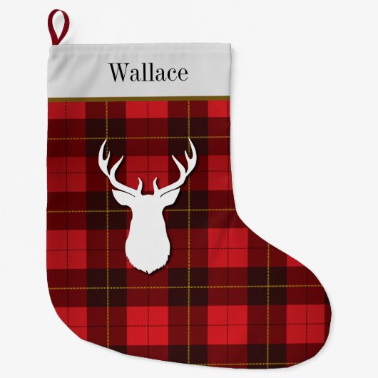Gepersonaliseerd Tartan Clan Wallace Red Pset Grote Kerstsok (Voorkant)
