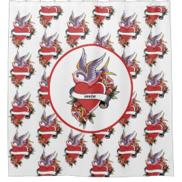 Gepersonaliseerd Tattoo Tortelduifjes Hartwagentje Douchegordijn