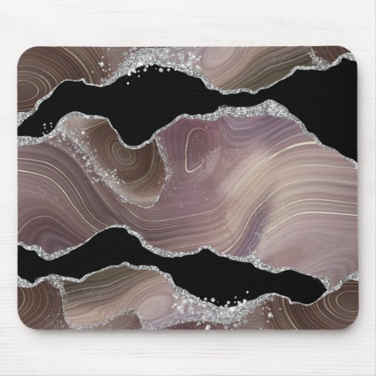 Gepersonaliseerd Taupe & Black Agate Zilver Glitte Muismat (Voorkant)
