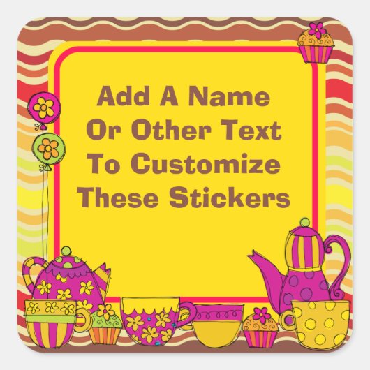 Gepersonaliseerd Tea Party Stickers (Voorkant)