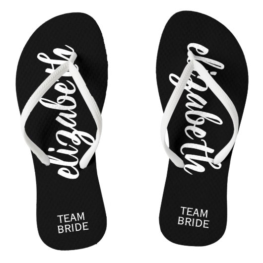 Gepersonaliseerd Team Bride Black en White Teenslippers (Voetbed)