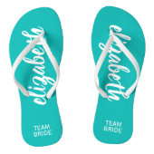 Gepersonaliseerd Team Bride Turquoise en White Teenslippers (Voetbed)