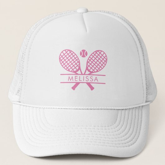 Gepersonaliseerd tennisracket en bal roze motief trucker pet (Voorkant)