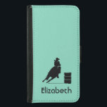 Gepersonaliseerd thema Rodeo Cowgirl Barrel Racer<br><div class="desc">Silhouette van een atletische cowgirl loop die met haar paard wedijvert. Uitstekende illustratie van de rodeoactie. Achtergrond is een groene munt. Geweldig voor rodeoventilatoren en paardenliefhebbers. Personaliseer met een naam.</div>