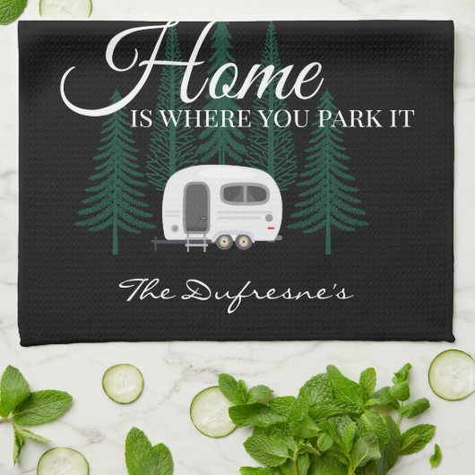 Gepersonaliseerd "Thuis is waar je het parkeert" Theedoek (Gevouwen)