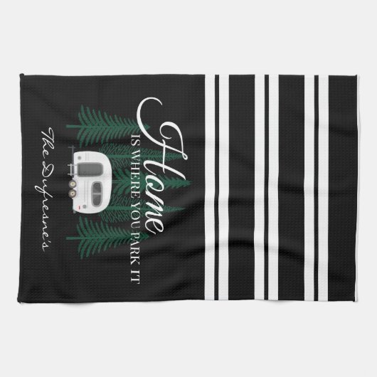 Gepersonaliseerd "Thuis is waar je het parkeert" Theedoek (Horizontaal)