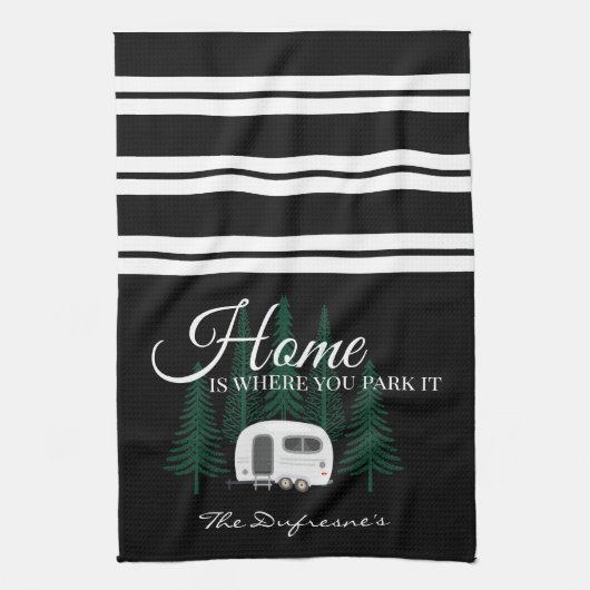 Gepersonaliseerd "Thuis is waar je het parkeert" Theedoek (Verticaal)