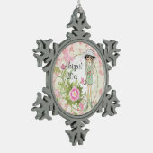 Gepersonaliseerd Tiener Meisje met Bloemen Ornamen Tin Sneeuwvlok Ornament (Links)