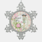 Gepersonaliseerd Tiener Meisje met Bloemen Ornamen Tin Sneeuwvlok Ornament (Voorkant)