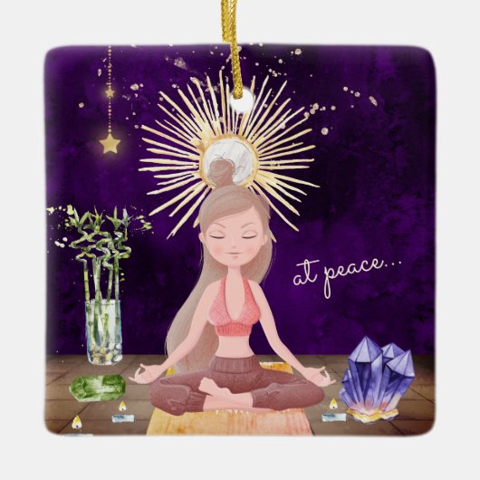 Gepersonaliseerd tijdens de Peace Yoga Girl-kerst Keramisch Ornament (Voorkant)