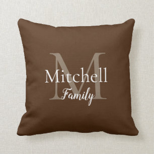 Gepersonaliseerd Timless Brown Family Monogram Kussen