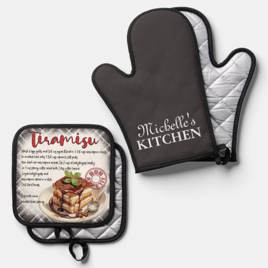 Gepersonaliseerd Tiramisa bakrecept Ovenwant & Pannenlap Set (Voorkant / Achterkant)