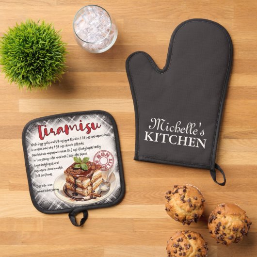 Gepersonaliseerd Tiramisa bakrecept Ovenwant & Pannenlap Set (Top down)