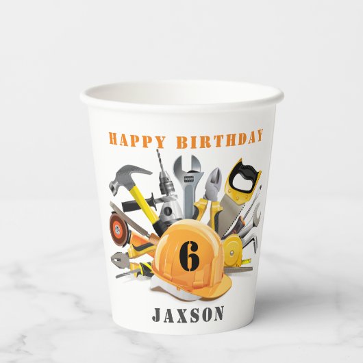 Gepersonaliseerd Tools Little Handyman Birthday Papieren Bekers (Achterkant)
